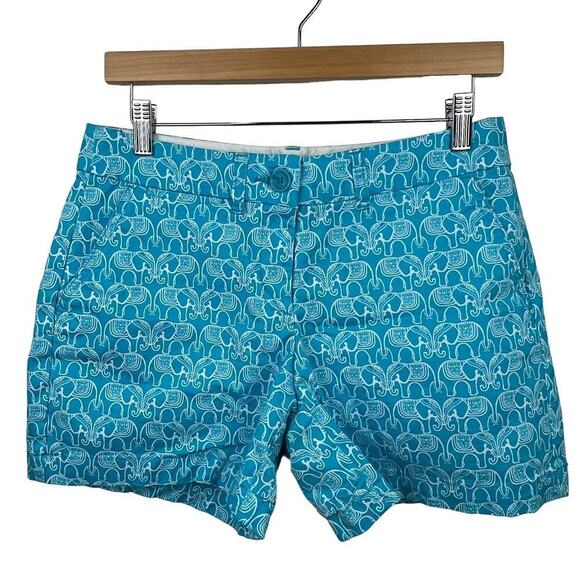 Crown & Ivy Turquoise Blue White Elephant Chino Shorts w Pockets Size 4 - Picture 1 of 8